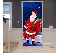 A.Monamour Sticker Porte Autocollant Poster de Porte 3D Dessin Animé Père Noël Porter A Sac Plein De Cadeaux Joyeux Noël Vinyle Affiche de Porte Sticker Mural Papier Peint Art Décor 90 x 200 cm