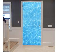 A.Monamour Sticker Porte Autocollant Poster de Porte 3D Eau De Piscine Bleue Ondulations Fond De Texture De Leau Vinyle Affiche de Porte Sticker Mural Papier Peint Art Décor 77 x 200 cm