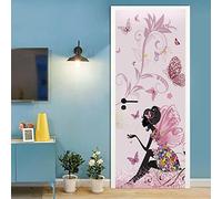 A.Monamour Sticker Porte Autocollant Poster De Porte 3D Fée Des Fleurs Aux Papillons Vinyle Affiche De Porte Sticker Mural Papier Peint Art Décor 77 x 200 cm