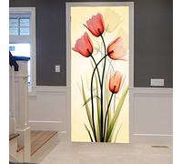 A.Monamour Sticker Porte Autocollant Poster de Porte 3D Fleurs De Tulipes Roses Jaunes Thème Végétal De Jardin Botanique Floral Vinyle Affiche de Porte Sticker Mural Papier Peint Art Décor 77 x 200 cm