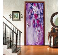 A.Monamour Sticker Porte Autocollant Poster De Porte 3D Fleurs Et Papillons Blancs Rouges Vinyle Affiche De Porte Sticker Mural Papier Peint Art Décor 85x215cm