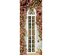 A.Monamour Sticker Porte Autocollant Poster De Porte 3D Fleurs Roses Autour De La Fenêtre Vinyle Affiche De Porte Sticker Mural Papier Peint Art Décor 77 x 200 cm