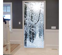 A.Monamour Sticker Porte Autocollant Poster de Porte 3D Hiver Froid Saison Blanche Enneigée Forêt Arbres Givre Nature Vinyle Affiche de Porte Sticker Mural Papier Peint Art Décor 77 x 200 cm