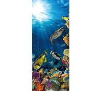 A.Monamour Sticker Porte Autocollant Poster De Porte 3D Paysage Sous-Marin Poissons Colorés Récif Corallien Dans L'Océan D'Un Bleu Profond Vinyle Affiche De Porte Sticker Mural Papier Peint 77x200cm