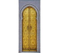 A.Monamour Sticker Porte Autocollant Poster De Porte 3D Porte D'Or Du Palais Royal Avec Des Carreaux De Mosaïque À Fès Maroc Vinyle Affiche De Porte Sticker Mural Papier Peint Art Décor 90 x 200 cm