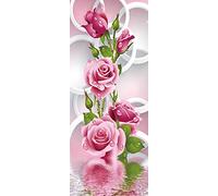 A.Monamour Sticker Porte Autocollant Poster De Porte 3D Roses Roses Avec Des Gouttes D'Eau Et Des Cercles Blancs Art Moderne Vinyle Affiche De Porte Sticker Mural Papier Peint Art Décor 90 x 200 cm