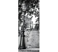 A.Monamour Sticker Porte Autocollant Poster De Porte 3D Un Long Escalier Avec Un Vieux Réverbère À Paris Noir Et Blanc Vinyle Affiche De Porte Sticker Mural Papier Peint Art Décor 90x200cm