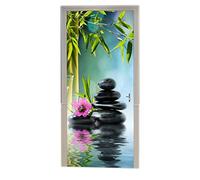 A.Monamour Stickers Muraux Vert Bambou Pierres De Roche Noires Dans Lac Lac Zen Jardin Yoga Spa Décor Art Vinyle Porte Autocollants Peintures Murales De Papier Peint Amovibles Affiches Bricolage