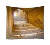 A.Monamour Tapisserie Murale Marches En Pierre Escalier Escalier Allée Étroite Italie Toscane Ville Médiévale Ancienne Architecture Tenture Rideaux Nappe Couvre-Lit Serviette De Plage 130X153Cm