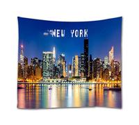 A.Monamour Tapisserie Murale New York City Bâtiment Skyline Cityscape Nuit Photographie Photo Impression Tissu Textile Tenture Murale Tapisserie Rideaux Nappe Couvre-Lit Serviette De Plage 180x230cm