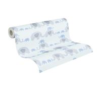 A.S. Création 381131 Little Love Papier peint sans PVC pour chambre d'enfant Motif éléphants Bleu/gris/blanc satiné