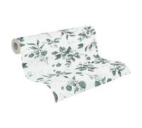 A.S. Création 397682 Papier peint non tissé Motif floral moderne Blanc/vert/argenté 10,05 m x 0,53 m Fabriqué en Allemagne