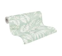 A.S. Création ATTRACTIVE 790893 Lot de 3 papiers peints non tissés Motif floral et graphique, couleurs naturelles, surface texturée, jungle, feuilles de palmier, 10,05 m x 0,53 m, vert/blanc