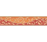 A.S. Création Frise en papier avec de magnifiques fleurs orange, rouge et beige - 5 m x 0,13 m par rouleau
