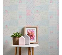 A.S. Création Papier peint intissé Maison Charme 390661 fleurs patchwork bleu/rose 10,05x0,53m