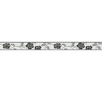 A.S. Création bordure autocollante Only Borders avec fleurs noir argent blanc 5,00 m x 0,05 m