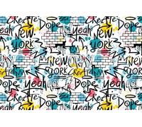 A.S. Création Papier peint Graffiti Light 3,75 m x 2,50 m - WALLLOVE Papier peint Graffiti en noir et blanc, bleu, jaune colle comprise - DD129599