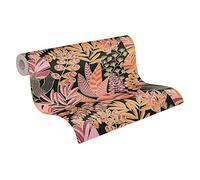 A.S. Création papier peint intissé à motif de feuilles en noir, rose vif, orange - papier peint floral 10,05 x 0,53 m - 390953