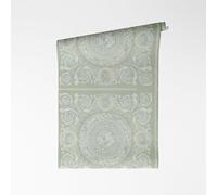 A.S. Création papier peint intissé avec logo Versace en vert, blanc, bleu, métallisé - papier peint baroque luxueux avec effet métallique 10,05 m x 0,70 m - 791343