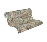 A.S. Création Papier peint intissé avec motif de feuilles en gris, bleu, rouge, rosé, marron - papier peint ethnique à motif floral 10,05 m x 0,53 m - 780255