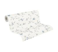 A.S. Création papier peint intissé avec petit motif floral en crème, gris, bleu - papier peint floral style maison de campagne 10,05 m x 0,53 m - 390713