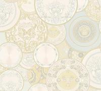 A.S. Création papier peint intissé avec tête de Méduse en crème, bleu, blanc, gris - papier peint baroque luxueux avec effet métallique 10,05 m x 0,70 m - 349012