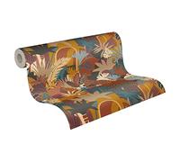 A.S. Création Papier Peint Intissé - Jungle aux couleurs vives, orange et bleu - Pour différentes pièces - Murale 10,05 m x 0,53 m