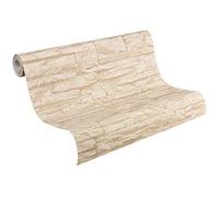 A.S. Création papier peint Wood`n Stone, papier peint à motifs imitation pierre naturelle, beige, crème, 10,05 m x 0,53 m, 707130, 7071-30