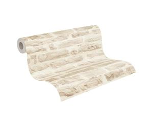 A.S. Création papier peint intissé style maison de campagne en beige, crème - papier peint effet pierre naturelle authentique 10,05 m x 0,53 m - 355803