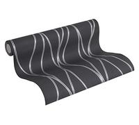 A.S. Création papier peint intissé Trendwall papier peint à rayure 10,05 m x 0,53 m gris métallisé noir 371324 3713-24