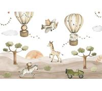 A.S. Création Papier peint Playful Animals 3,75 m x 2,50 m - WALLLOVE Papier peint animaux chambre enfants en beige, vert y compris colle - DD129596