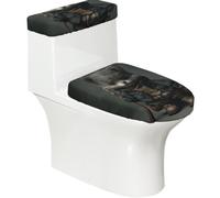 A Standing Wolf Lot de 2 housses de siège de toilette avec couvercle de réservoir, élastique pour toilettes allongées et en forme de U, décoration de salle de bain, cadeau de pendaison de crémaillère