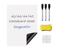 A2/A3/A4/A5 Tableau blanc magnétique effaçable à sec pour réfrigérateur, petit tableau à messages pour réfrigérateur avec 3 stylos/1 gomme, pour menus de cuisine, listes de maison, bureau (blanc, A3)