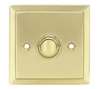 A29 Bouton de sonnette filaire en laiton laqué poli - 2 1/2" x 2 1/2" - Bouton poussoir de style antique en laiton avec montage encastré - Design classique, installation facile, compatible avec