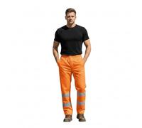 A2Z Pantalon de travail haute visibilité imperméable Oxford 300D avec bande réfléchissante et taille élastique pour la construction, le cyclisme, le travail sur route, jaune, orange, S à 4XL, Orange