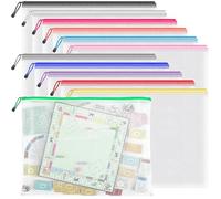 A3 pochette transparente zippée 12Pcs Pochette Document, 12 Couleurs Pochette Plastique pour Stockage documents, Cosmétiques et Accessoires de Voyage