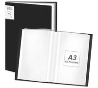 A3 Porte-Vues avec 40 Pochettes Plastique Transparentes, Livre Rangement Présentation,Protège-Documents, Protecteurs Portfolio, Affichage Classeur pour œuvres Art,Peinture,Lettre,Feuille Rapport(Noir)