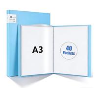 A3 Porte-Vues avec 40 Pochettes Transparentes 80 vues Livre de Présentation Protège-Documents en PP robuste Pochette Plastique A3 pour Oeuvres d‘Art Documents Bleu