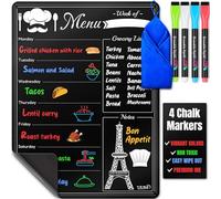 A3 Tableau de menu noir magnétique effaçable à sec pour réfrigérateur (40 x 30cm) - Tableau noir pour planificateur de repas hebdomadaire avec 4 marqueurs à craie néon et chiffon à gomme - Yes4Quality