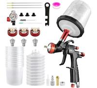 A610 LVLP Pistolet pulvérisateur à air comprimé avec Buses de 1,3/1,5/1,7 mm, 650 ML, avec 10 gobelets jetables, Pistolet à Peinture pour Voiture et Maison