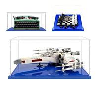 AAABOX Acrylique Vitrine 35x30x15 pour Lego X Wing 75301,21327 76392 | pour Machine a Ecrire,Échecs Sorciers,Transparent,Antipoussière,Facile Installer,Base Bleue