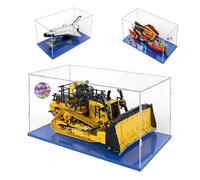 AAABOX Acrylique Vitrine 60x40x30 pour Lego Ninjago 71797,10283,42131 | pour Bulldozer D11 Cat,Nasa Space Shuttle Discovery,Transparent Acrylique,Antipoussière,Facile Installer,Base Bleue