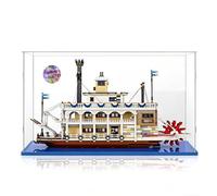 AAABOX Acrylique Vitrine 75x25x43 pour Lego 21356 Bateau Vapeur Mississippi | Transparent Acrylique,Antipoussière,Facile Installer,Base Bleue