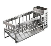 AADDFDD Organisateur Evier, Égouttoir de Cuisine avec Plateau de Drainage, Range Eponge INOX, Étagère à Épices pour Vaisselle Brosse Savon Silver with Rod
