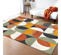 AAFUOO Tapis de Salon Vintage Abstrait du Milieu du siècle, Motif géométrique en Demi-Cercle, antidérapant, Lavable, pour Chambre à Coucher, Tapis d'intérieur Orange, Vert, Noir, Jaune, 120 x 210 cm
