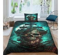 AAHARYA Bateau Pirate Parure De Lit pour Enfants Adulte Bateau Squelette Parure Housse De Couette Housse De Couette 3D Chambre Décor 3Pcs Single（135x200cm）
