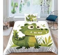 AAHARYA Crocodile Parure De Lit en Microfibre avec Housse De Couette Imprimée en 3D Dessin animé,Housse De Couettes pour Enfant,Single（135x200cm）