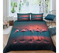 AAHARYA Flamant élégant Housse De Couette, Parure De Lit Flamant Rose Et Taies d'oreiller, pour Déco Chambre Adulte Enfant Double（200x200cm）