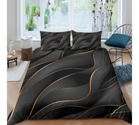AAHARYA Housse de Couette Vague Noir Or Moderne Microfibre Chambre | Résistant à la Décoloration, Fermeture Invisible, Toutes Saisons, Respirant, Lavable en Machine King（220x240cm）
