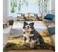 AAHARYA Parure de lit Border Collie Paysage Chambre ado | Doux, Résistant à la Décoloration, Fermeture Invisible, Toutes Saisons, Lavable en Machine King（220x240cm）